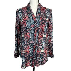 Pilcro Anthropologie Button Up Shirt Blouse Geometric Print XSP Petite Relaxed